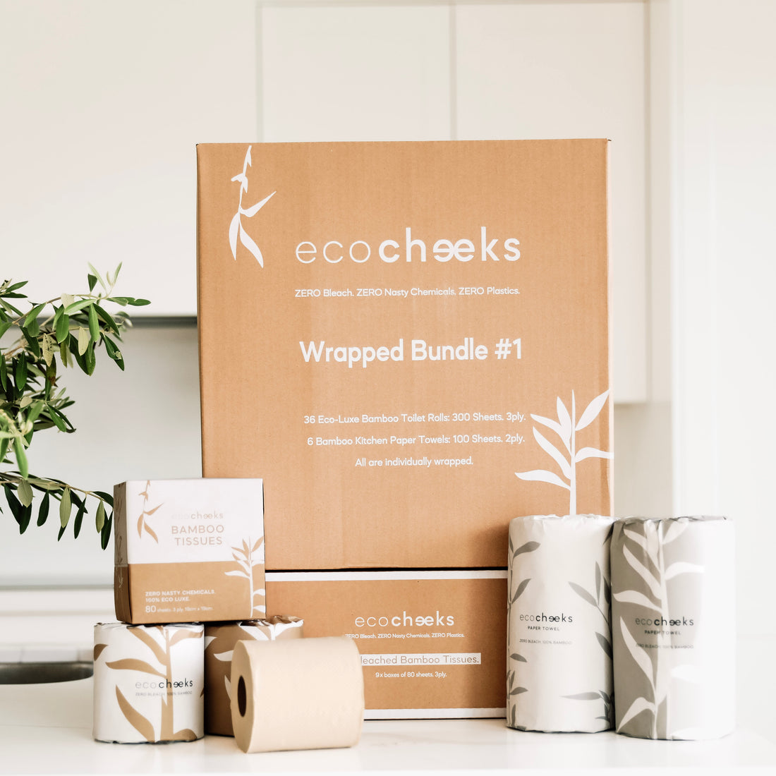 Bundle & save 100% bamboo, unbleached toilet paper, paper towels & tissues