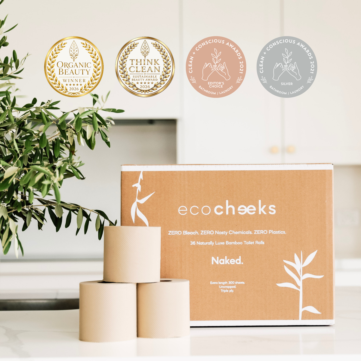 36 NAKED Rolls, Unbleached Bamboo Toilet Paper